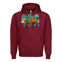 Burgundy Tis The Season Christmas With Basketball And Candy Cane Zipper Hoodie - FaDigitalArtStudio