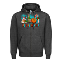 Charcoal Heather Tis The Season Christmas With Basketball And Candy Cane Zipper Hoodie - FaDigitalArtStudio