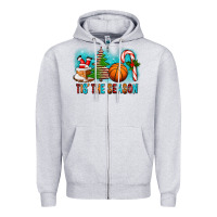 Heather Grey Tis The Season Christmas With Basketball And Candy Cane Zipper Hoodie - FaDigitalArtStudio