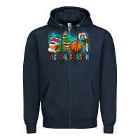 Navy Tis The Season Christmas With Basketball And Candy Cane Zipper Hoodie - FaDigitalArtStudio