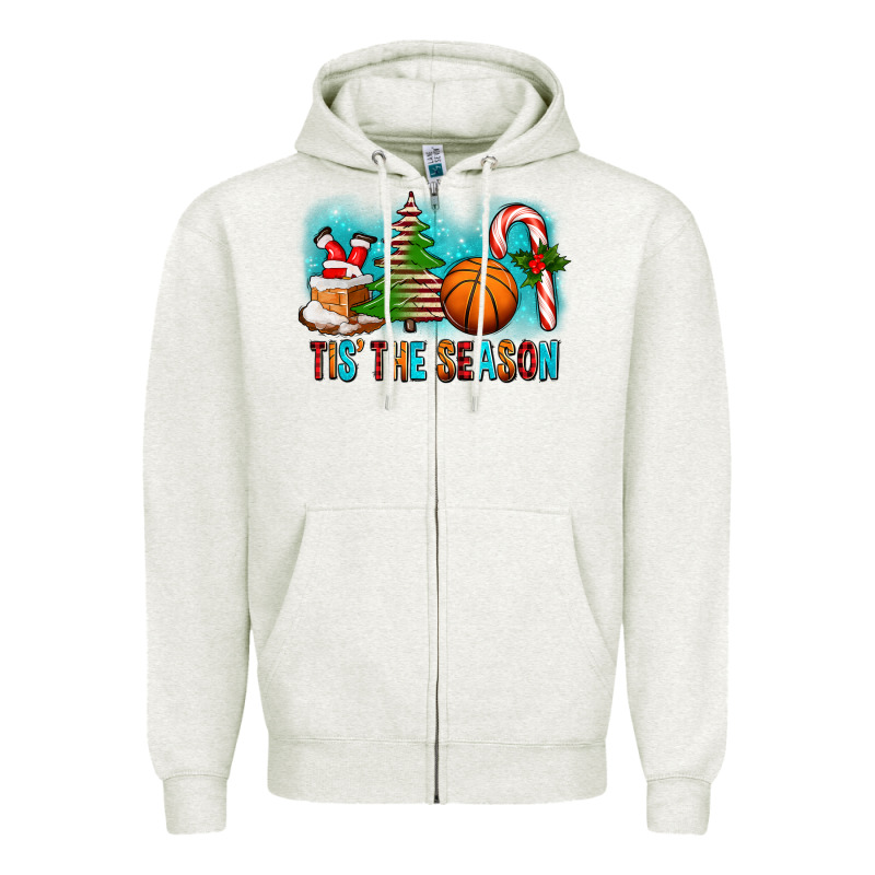 Tis The Season Christmas With Basketball And Candy Cane Zipper Hoodie by FaDigitalArtStudio | Teevron