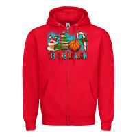 Red Tis The Season Christmas With Basketball And Candy Cane Zipper Hoodie - FaDigitalArtStudio