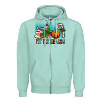 Seafoam Tis The Season Christmas With Basketball And Candy Cane Zipper Hoodie - FaDigitalArtStudio