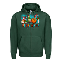 Sports Green Tis The Season Christmas With Basketball And Candy Cane Zipper Hoodie - FaDigitalArtStudio