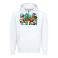 White Tis The Season Christmas With Basketball And Candy Cane Zipper Hoodie - FaDigitalArtStudio