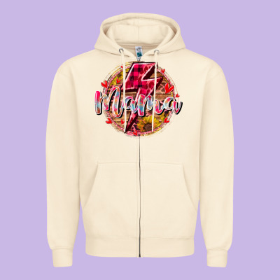 Mama Lighting Bolt Zipper Hoodie Designed By Racoondesign