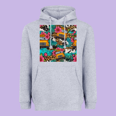 Western School Bus Seamless Pattern Heavyweight Hoodie Designed By Bundleandbundleshop