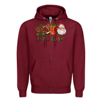Burgundy Tis The Season Christmas With Football And Santa Zipper Hoodie - FaDigitalArtStudio
