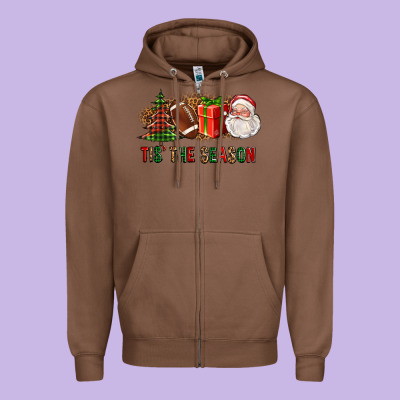 Tis The Season Christmas With Football And Santa Zipper Hoodie Designed By Fadigitalartstudio