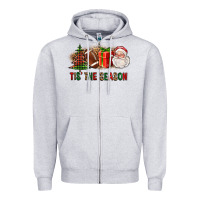 Heather Grey Tis The Season Christmas With Football And Santa Zipper Hoodie - FaDigitalArtStudio