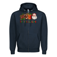 Navy Tis The Season Christmas With Football And Santa Zipper Hoodie - FaDigitalArtStudio