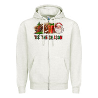 Oatmeal Heather Tis The Season Christmas With Football And Santa Zipper Hoodie - FaDigitalArtStudio