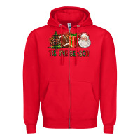 Red Tis The Season Christmas With Football And Santa Zipper Hoodie - FaDigitalArtStudio
