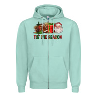 Seafoam Tis The Season Christmas With Football And Santa Zipper Hoodie - FaDigitalArtStudio