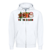 White Tis The Season Christmas With Football And Santa Zipper Hoodie - FaDigitalArtStudio