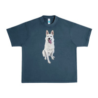 Midnight Navy Hand Drawing White Shepherd Urban Heavy Tee - RanaPortraitStore