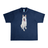 Navy Hand Drawing White Shepherd Urban Heavy Tee - RanaPortraitStore