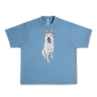 Pebble Blue Hand Drawing White Shepherd Urban Heavy Tee - RanaPortraitStore