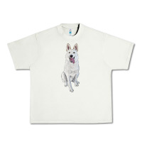 Pistachio Hand Drawing White Shepherd Urban Heavy Tee - RanaPortraitStore