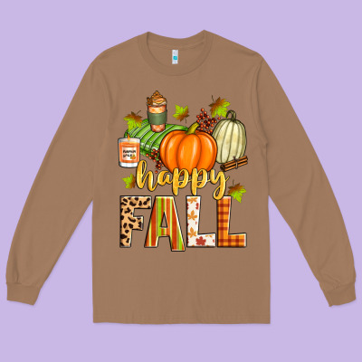 Happy Fall Long Sleeve Tee Designed By Zillion Design Studio