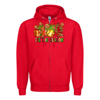 Red Tis The Season Christmas With Softball And Gingerbread Man Zipper Hoodie - FaDigitalArtStudio