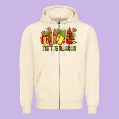 Tis The Season Christmas With Softball And Gingerbread Man Zipper Hoodie Designed By Fadigitalartstudio