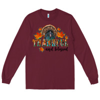 Burgundy thankful and blessed Long Sleeve Tee - RanaPortraitStore