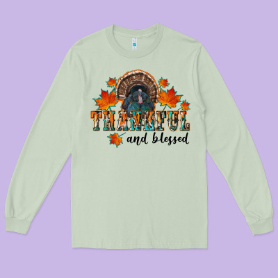 Thankful And Blessed Long Sleeve Tee Designed By Ranaportraitstore