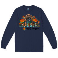 Navy thankful and blessed Long Sleeve Tee - RanaPortraitStore