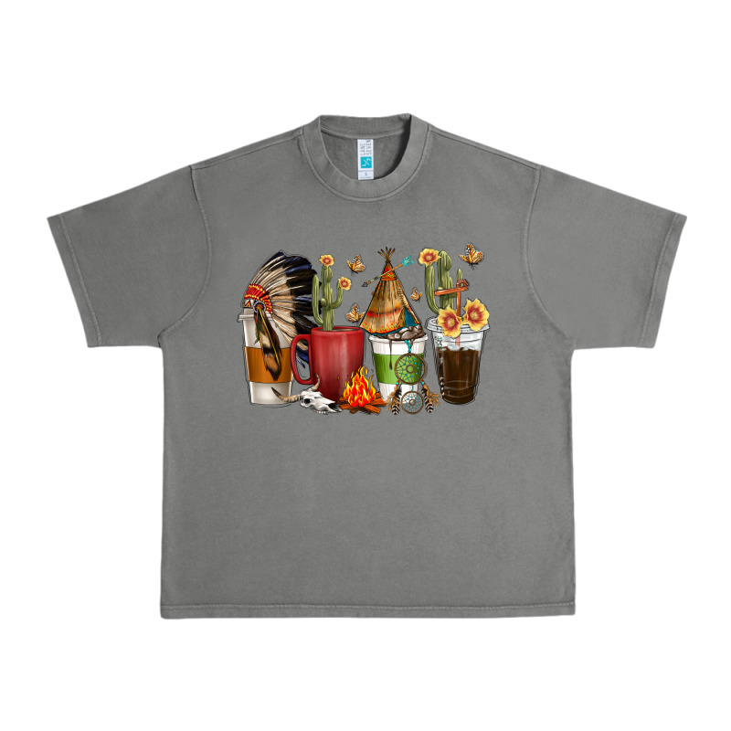 Coffee Cups Indian Headdress Urban Heavy Tee by texasbilliewilder | Teevron