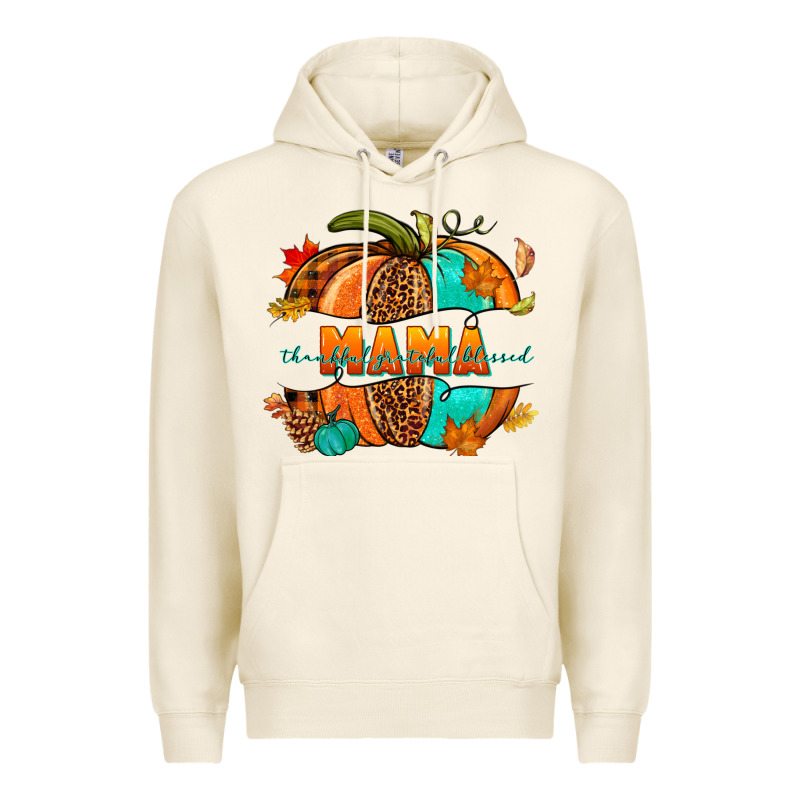 Thankful Grateful Blessed Mama Pumpkin Premium Hoodie by NancyCooperArtShop | Teevron