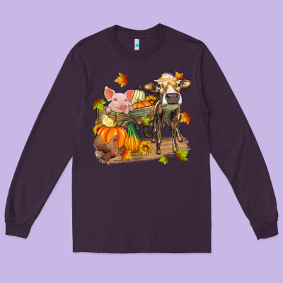 Fall Farm Animals Long Sleeve Tee Designed By Zillion Design Studio