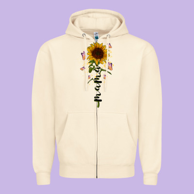 Mama Sunflower Zipper Hoodie Designed By Racoondesign