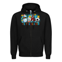 Black Tis The Season Christmas With Soccer Ball And Snowman Zipper Hoodie - FaDigitalArtStudio