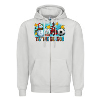 Dove Grey Tis The Season Christmas With Soccer Ball And Snowman Zipper Hoodie - FaDigitalArtStudio