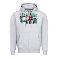 Tis The Season Christmas With Soccer Ball And Snowman Zipper Hoodie | Teevron