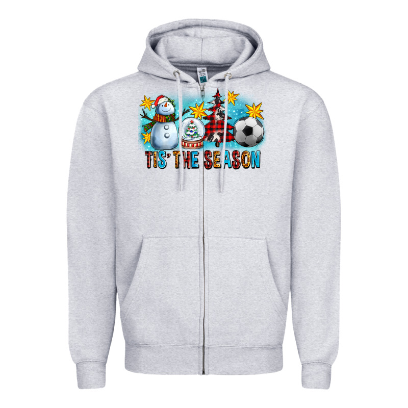 Tis The Season Christmas With Soccer Ball And Snowman Zipper Hoodie by FaDigitalArtStudio | Teevron