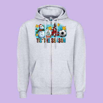 Tis The Season Christmas With Soccer Ball And Snowman Zipper Hoodie Designed By Fadigitalartstudio