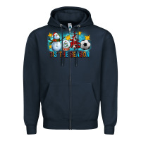 Navy Tis The Season Christmas With Soccer Ball And Snowman Zipper Hoodie - FaDigitalArtStudio