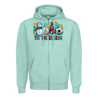 Seafoam Tis The Season Christmas With Soccer Ball And Snowman Zipper Hoodie - FaDigitalArtStudio