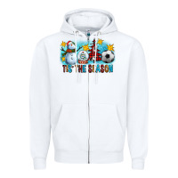 White Tis The Season Christmas With Soccer Ball And Snowman Zipper Hoodie - FaDigitalArtStudio