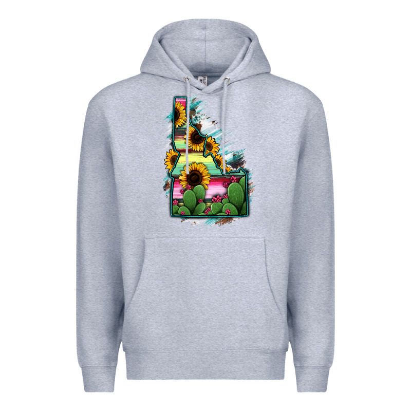 Idaho Map Sunflower Cactus Serape Premium Hoodie by RanaPortraitStore | Teevron