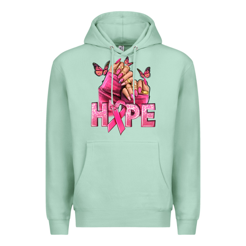 Hope Breast Cancer Caucasian Hand Nails Premium Hoodie by NancyCooperArtShop | Teevron