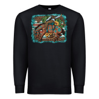 Black bucking bronco cowboy rodeo cactus and sunflowers Premium Sweatshirt - Artiststas