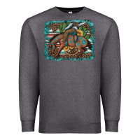 Charcoal Heather bucking bronco cowboy rodeo cactus and sunflowers Premium Sweatshirt - Artiststas