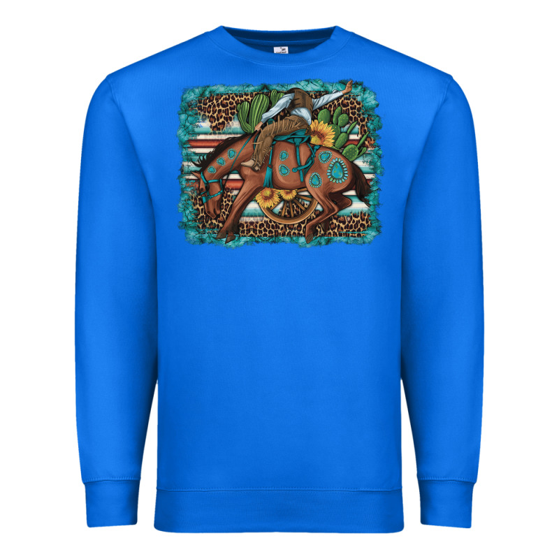 Bucking Bronco Cowboy Rodeo Cactus And Sunflowers Premium Sweatshirt by Artiststas | Teevron