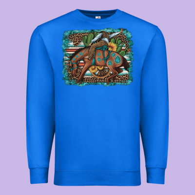 Bucking Bronco Cowboy Rodeo Cactus And Sunflowers Premium Sweatshirt Designed By Artiststas