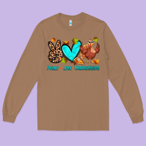 Peace Love Thanksgiving Long Sleeve Tee Designed By Zillion Design Studio