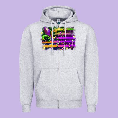 Mardi Gras Flag Zipper Hoodie Designed By Racoondesign