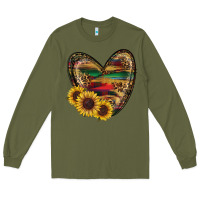 Army Green western sunflowers heart Long Sleeve Tee - RanaPortraitStore